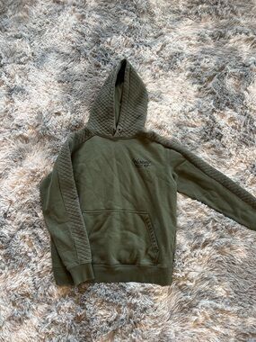 Hooey Olive Quilted Hooded Crewneck Sweater